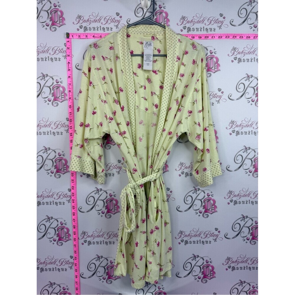 Aria robe tie up Pale Yellow Floral Robe with Pink Rose Print